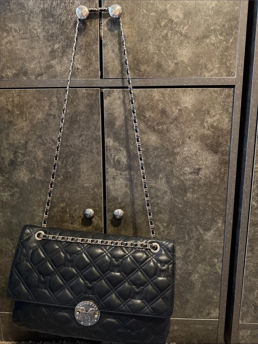 Black Quilted Shoulder Bag with Chain Strap